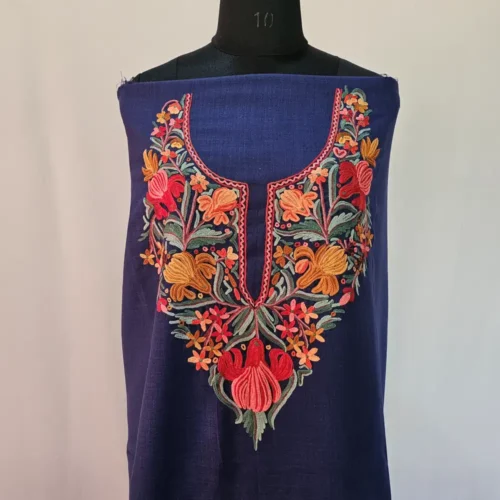 Dark Blue 2PC Kashmiri Ruby Cotton Suit With Hand Aari work- Zohra