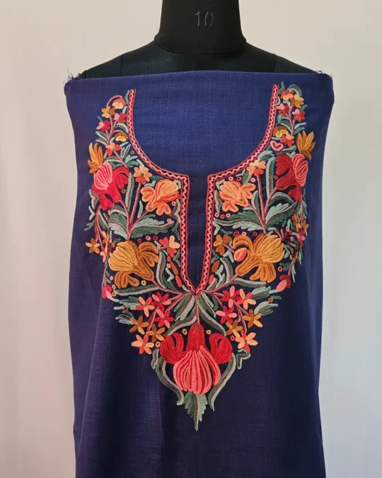 Dark Blue 2PC Kashmiri Ruby Cotton Suit With Hand Aari work- Zohra