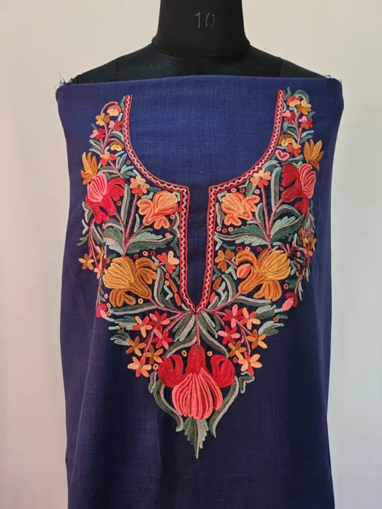 Dark Blue 2PC Kashmiri Ruby Cotton Suit With Hand Aari work- Zohra