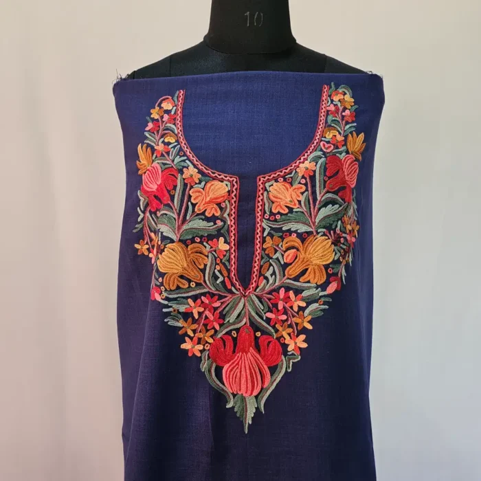 Dark Blue 2PC Kashmiri Ruby Cotton Suit With Hand Aari work- Zohra