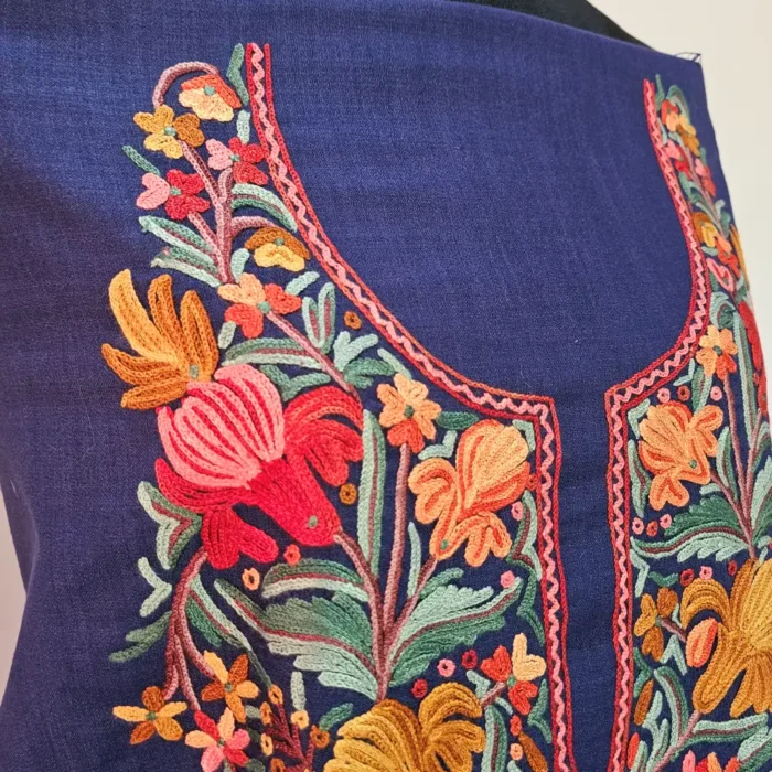 Dark Blue 2PC Kashmiri Ruby Cotton Suit With Hand Aari work- Zohra - Image 3