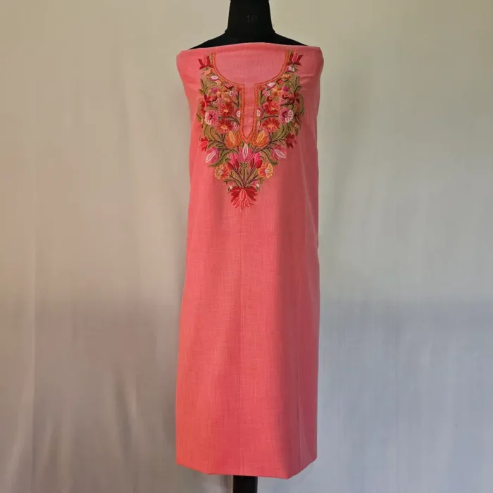 Hot Pinkish 2PC Kashmiri Ruby Cotton Suit With Hand Aari work- Zohra - Image 2