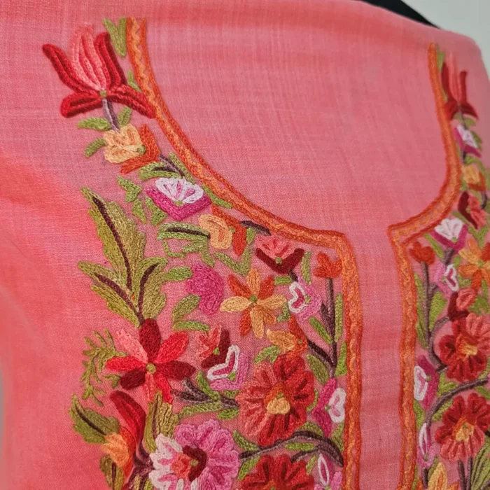 Hot Pinkish 2PC Kashmiri Ruby Cotton Suit With Hand Aari work- Zohra - Image 3