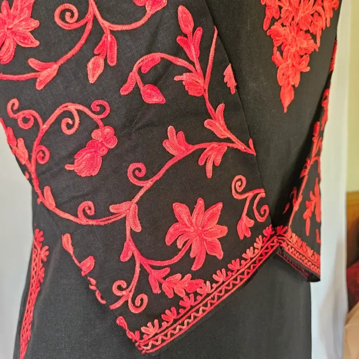 Black Short Kashmiri Cotton Kurti With Ari Embroidered Sleeves - Zohra - Image 4