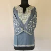 Dark Grey Short Kashmiri Cotton Kurti With Ari Embroidered Sleeves - Zohra