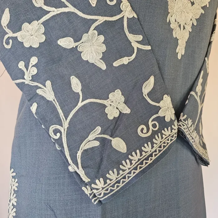 Dark Grey Short Kashmiri Cotton Kurti With Ari Embroidered Sleeves - Zohra - Image 4