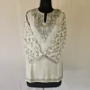 Short Kashmiri Cream Color Cotton Kurti With Ari Embroidered Sleeves - Zohra