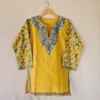 Mustard Short Kashmiri Cotton Kurti With Ari Embroidered Sleeves - Zohra