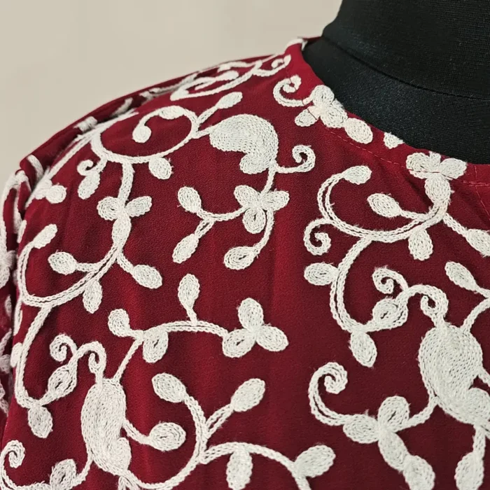 Kashmiri Mahnoor Short Wine Kurti in Georgette with Aari Embroidery - Image 3