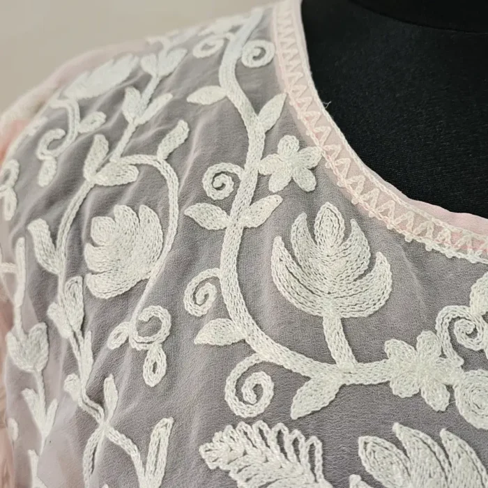 Georgette Pink Sehrish Short Kurti with Kashmiri Aari Embroidery - Image 3