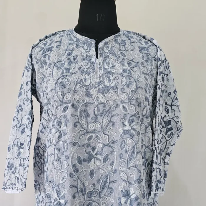 Aari Work Light Purple Kashmiri Georgette Long Kurti – Zuleikha - Image 2