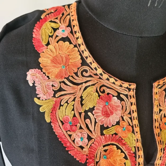 Kashmiri Black Aari Embroidered Summer Cool Kurti for Roshni - Image 3