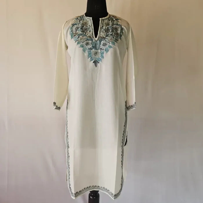 Mehar Cream Kashmiri Aari Embroidered Summer Cool Kurti - Image 2
