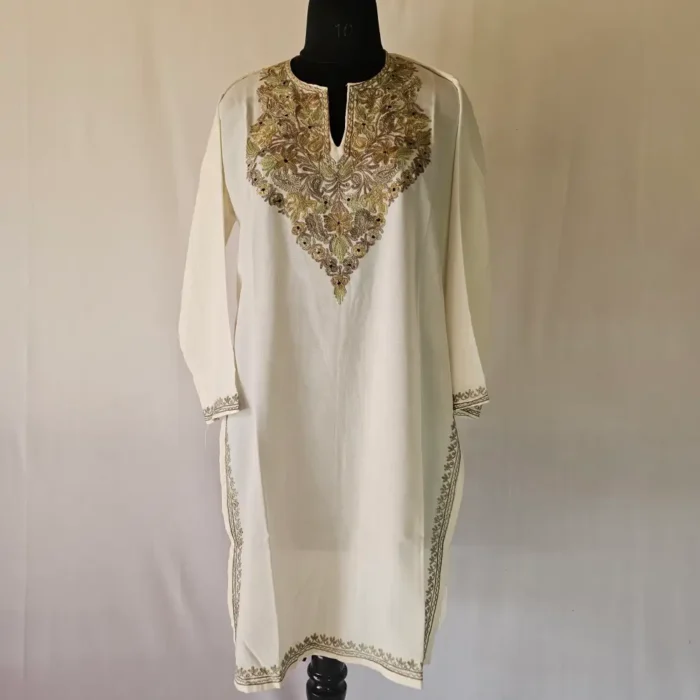 Cream Summer Cool Zunaira Kashmiri Aari Embroidered Kurti - Image 2