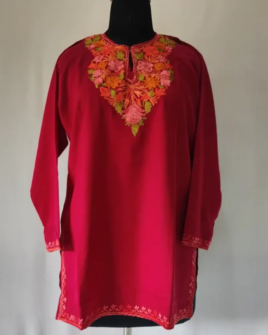 Summer Cool Aari Work Maroon Kashmiri Short Kurti