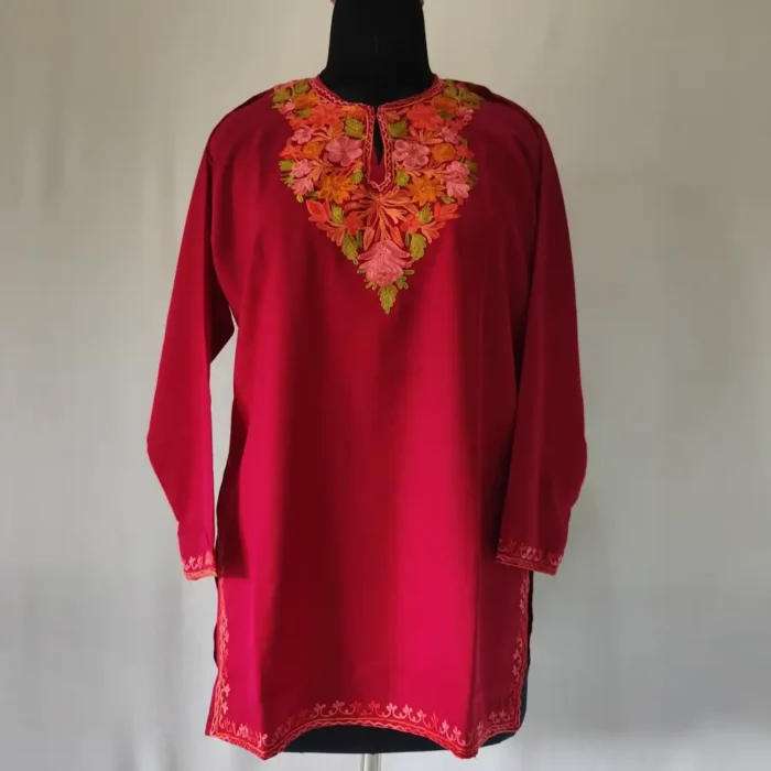Summer Cool Shamah Aari Work Maroon Kashmiri Short Kurti