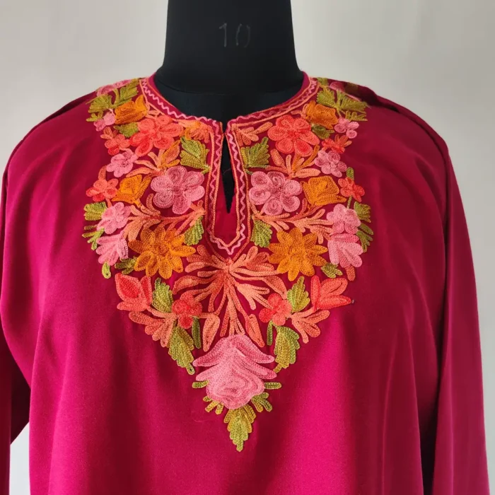 Summer Cool Shamah Aari Work Maroon Kashmiri Short Kurti - Image 2
