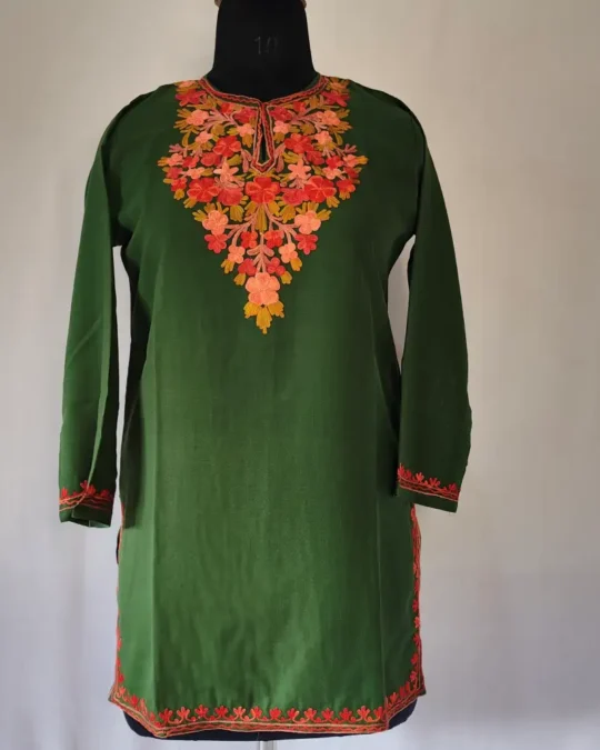 Kashmiri Green Aari Work Kurti in Summer Cool