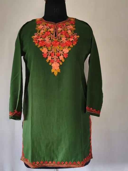 Kashmiri Green Aari Work Kurti in Summer Cool