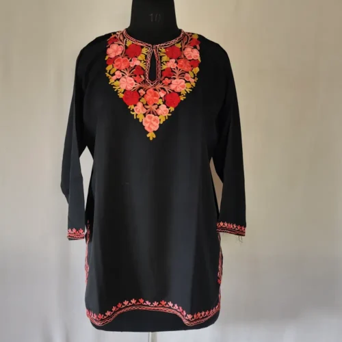 Kashmiri Summer Cool Black Kurti with Aari Work