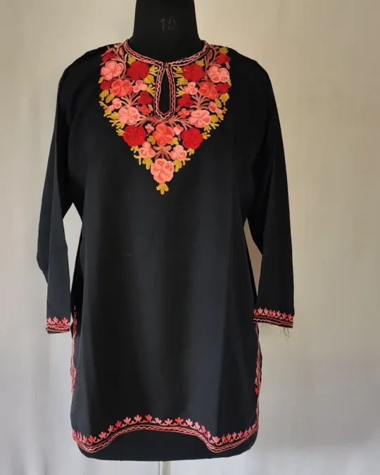 Kashmiri Summer Cool Black Kurti with Aari Work