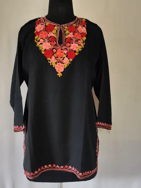 Kashmiri Summer Cool Black Kurti with Aari Work
