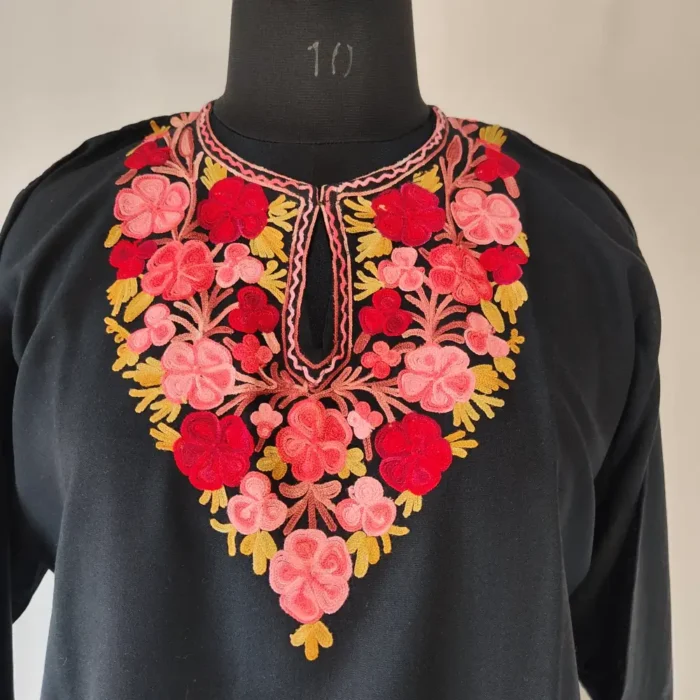 Kashmiri Neelam Short Summer Cool Black Kurti with Aari Work - Image 2