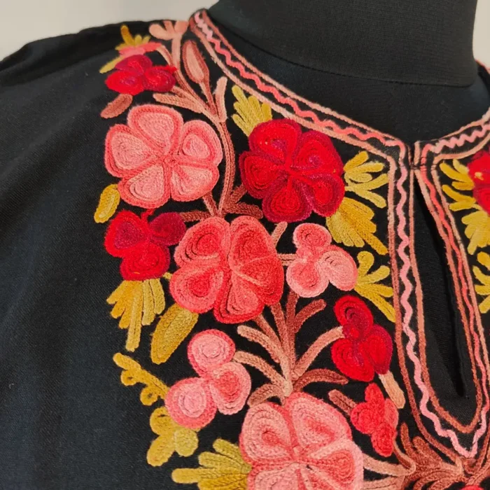 Kashmiri Neelam Short Summer Cool Black Kurti with Aari Work - Image 3