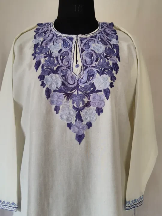 Kashmiri White Aari Work Summer Cool Kurti
