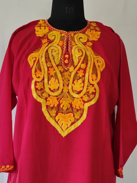 Red Summer Cool Aari Embroidered Kashmiri Kurti