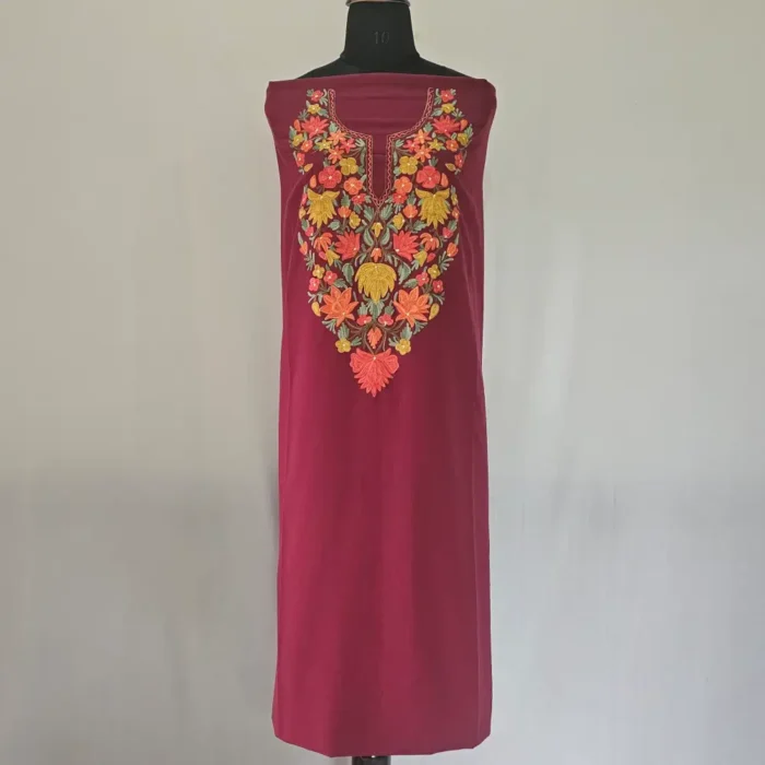2PC Maroon Summer Cool Kashmiri Suit With Hand Ari embroidery - Zohra - Image 2