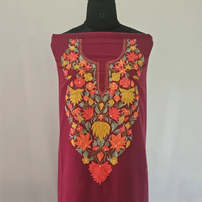 2PC Maroon Summer Cool Kashmiri Suit With Hand Ari embroidery - Zohra