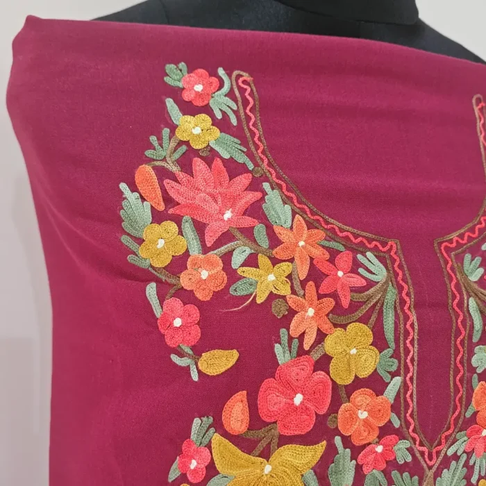 2PC Maroon Summer Cool Kashmiri Suit With Hand Ari embroidery - Zohra - Image 3