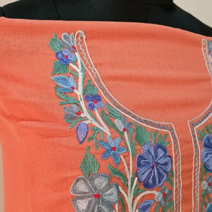 Peach 2PC Summer Cool Kashmiri Suit With Hand Ari embroidery - Zohra - Image 3