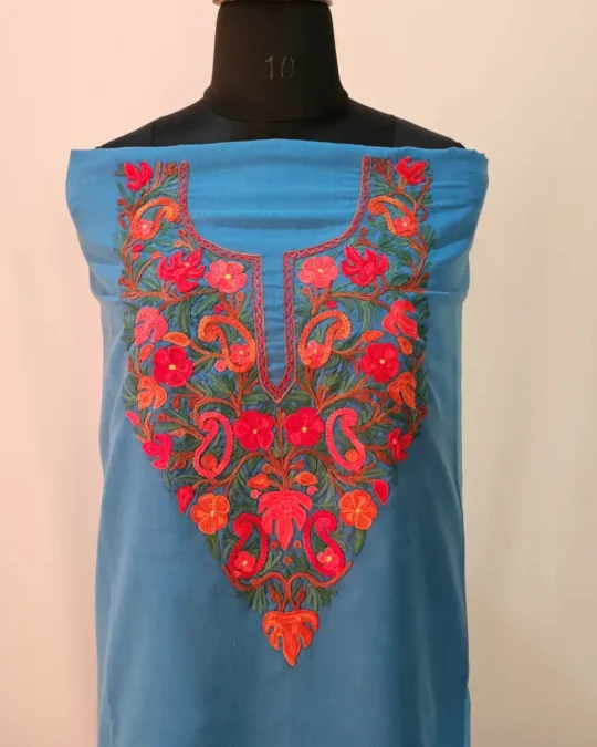 Blue 2PC Summer Cool Kashmiri Suit With Aari embroidery - Zohra