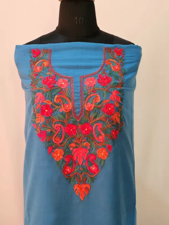 Blue 2PC Summer Cool Kashmiri Suit With Aari embroidery - Zohra
