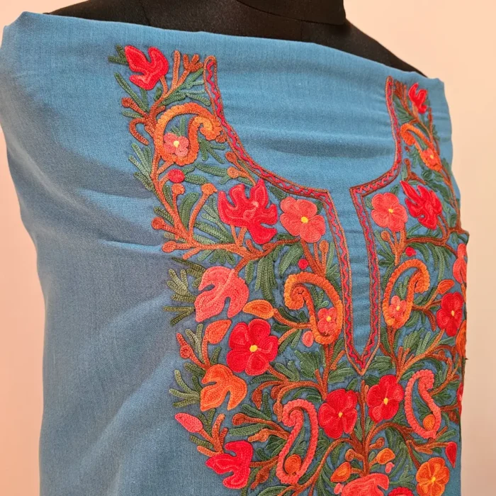 Blue 2PC Summer Cool Kashmiri Suit With Hand Ari embroidery - Zohra - Image 3