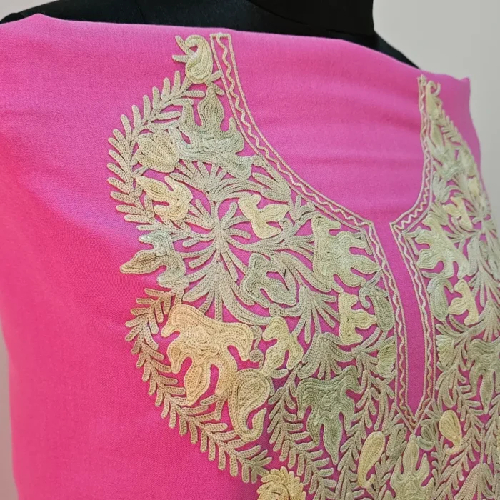 Pink 2PC Summer Cool Kashmiri Suit With Hand Ari embroidery - Zohra - Image 3