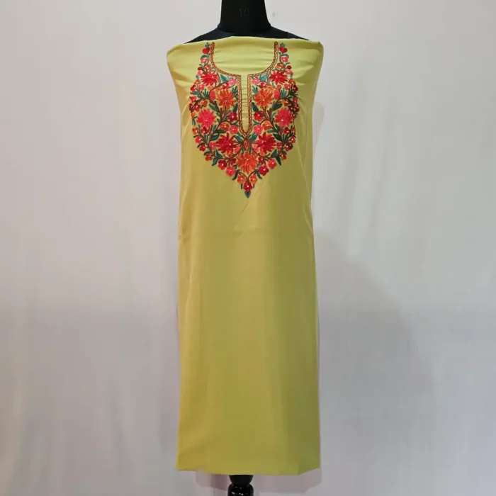 Olive 2PC Summer Cool Kashmiri Suit With Hand Ari embroidery - Zohra - Image 2