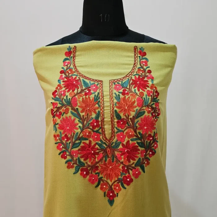 Olive 2PC Summer Cool Kashmiri Suit With Hand Ari embroidery - Zohra