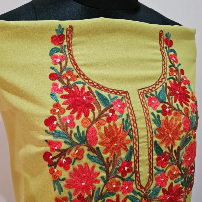 Olive 2PC Summer Cool Kashmiri Suit With Hand Ari embroidery - Zohra - Image 3