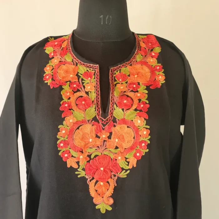Black Short Kashmiri Summer Cool Kurti With Aari Work - Zohra - Image 2
