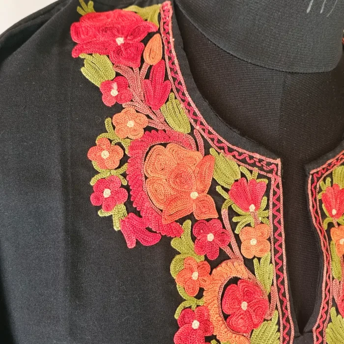 Black Short Kashmiri Summer Cool Kurti With Aari Work - Zohra - Image 3