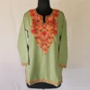 Emerald Green Short Kashmiri Summer Cool Kurti With Aari Work - Zohra