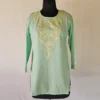 Tea Green Short Kashmiri Summer Cool Kurti With Aari Work - Zohra