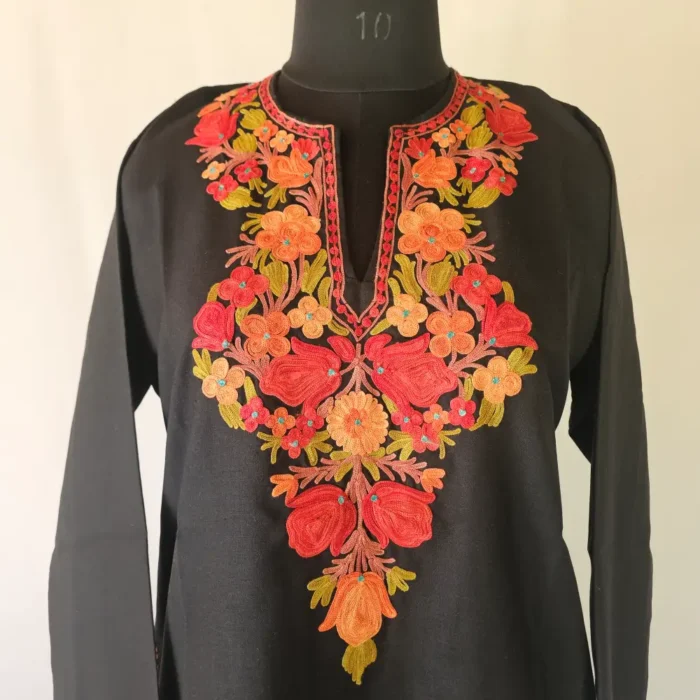 Elegent Black Short Kashmiri Summer Cool Kurti With Aari Work - Zohra - Image 3