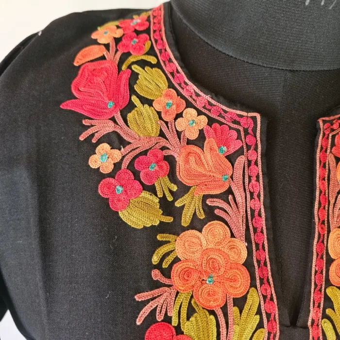 Elegent Black Short Kashmiri Summer Cool Kurti With Aari Work - Zohra - Image 2