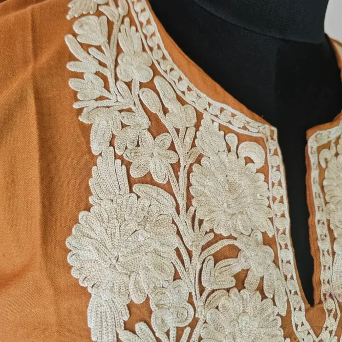 Brown Short Kashmiri Summer Cool Kurti With Aari Work - Zohra - Image 3