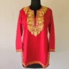 Red Short Kashmiri Summer Cool Kurti With Aari Work - Zohra