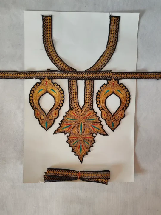 Tilla Embroidered Black Kashmiri Mahal Patch with Sleeves and Lace